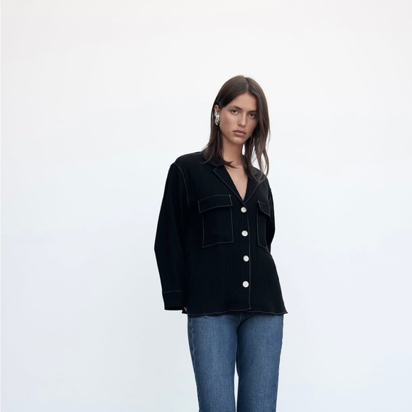 Zara topstitched blouse black - Picture 3 of 11